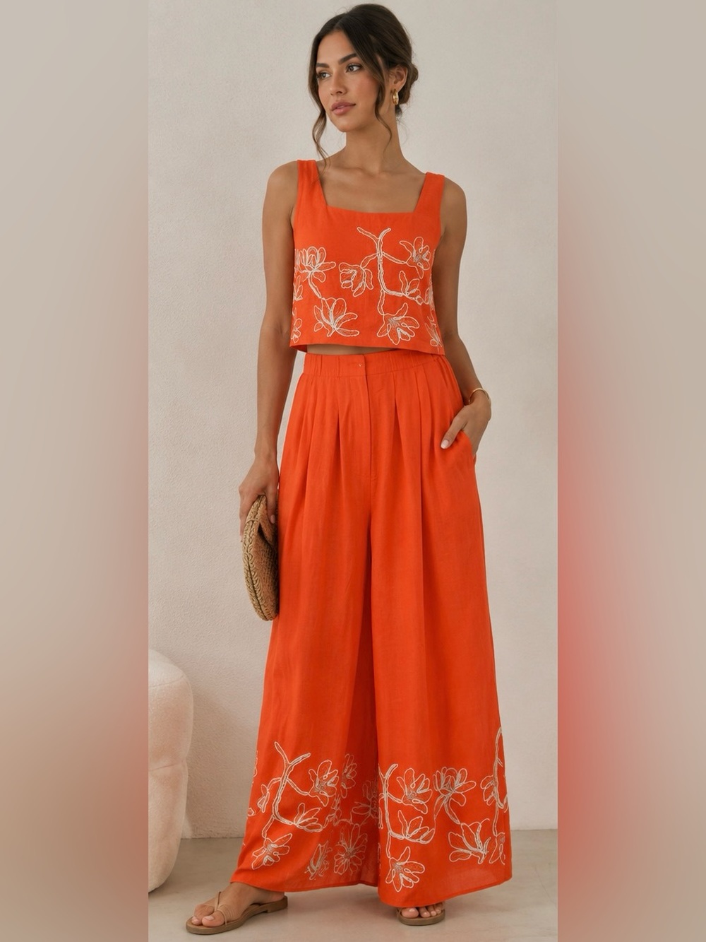 Alex Marie  Embroidered Wide-Leg pant with top Set